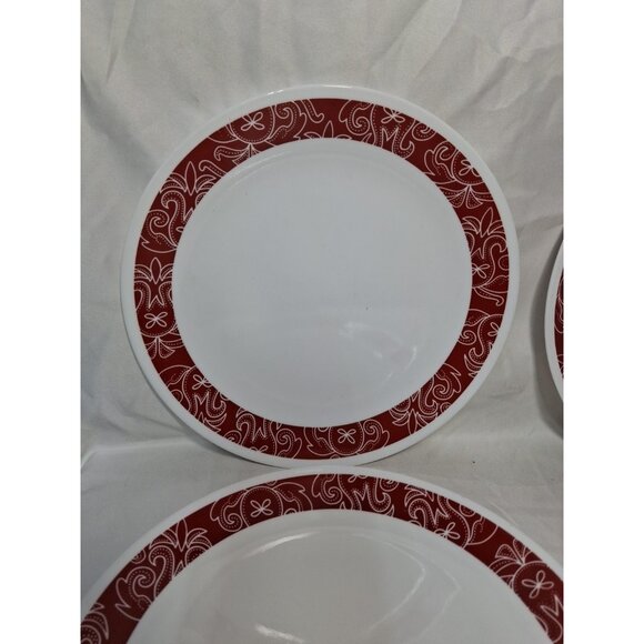 Corelle Bandhani Dinner Plates 10 1/4" Diameter, Set of 4 , Red Trim, - Picture 2 of 5